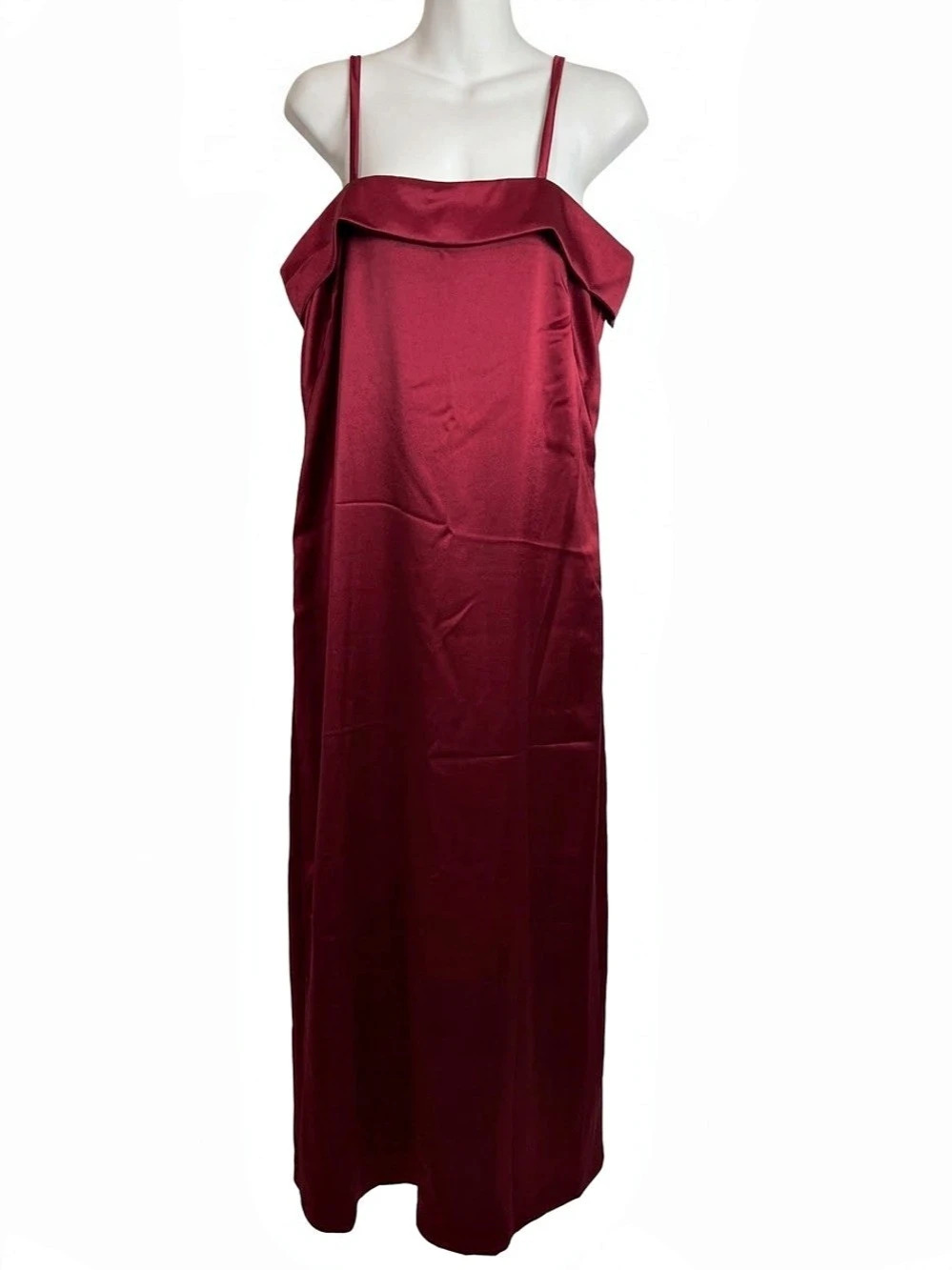 Burgundy Wine Satin Formal Dress Cuffed Neck Spaghetti Strap Handmade Homecoming